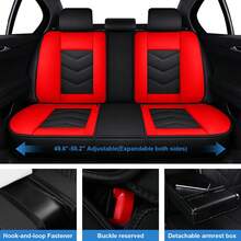 Universal Car Seat Covers For 5-Seat Vehicles Full Coverage Seat Cushion Front&Rear Seat Protector,Fit For Most Sedan SUV Truck Or Nissans Altima Leaf VW Golf Acura And More - 紅色 - 查看 10