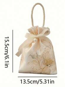 Elegant Floral Pattern Gift Bag With Drawstring, Decorated With Pearls And Bow Closure - Perfect For Weddings, Birthdays And Crafts - Multicolor - View 6