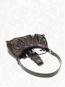 1pc Women Retro Biker Chic Studded Adjustable Strap Crossbody Bag, Large Capacity Soft Gradient Leather Shoulder/Underarm Bag, Suitable For Work, Dating, Parties, Vintage Bag For Women, Halloween Purse Perfect For Fancy Party Halloween Fashion & Gothic Fashion , Office Bag - 棕色 - 查看 9
