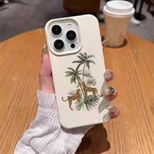 1pc TPU Material Pink Striped & 5 Palm Tree Pattern Phone Case Compatible With IPhone 17 Pro Max/17/16 Pro Max/15/13/12/11, S20 FE/A15/S24/A55, Note 11/12/13 Pro, Full Coverage Anti-Drop Soft Protective Cover - White-5 - View 4