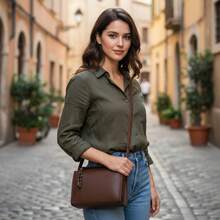 Women's Minimalist Structured Crossbody Bag With Zipper And Adjustable Strap - Casual, Elegant, For Work, Outings, Everyday Use - Small, Medium, Modern, Versatile - Available In Various Colors - Coffee Brown - View 1