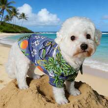 Hawaiian Style Dog Shirt, Coconut Tree & Sun Print Small Dog Breed Outfit, Poodle Teddy Beach Vacation Pet Short Sleeve - Blue - View 4