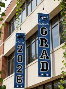 2pcs 2026 Graduation Party Porch Banner, Blue 2026 Graduation Decor, Congratulations Graduate Porch Banner Suitable For Any School Or Grade 2026 Graduation Party Decoration - Multicolor - View 2