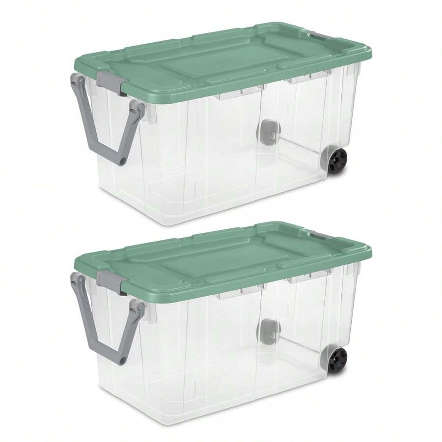 2 Pack 40 Gallon Wheeled Storage Tote With Lid, Heavy Duty Rolling Storage Bin With Ergonomic Handle ,Secure Latches,Large Plastic Stackable Container For Garage Basement Workshop-Local Delivery - 綠鼠尾草-160誇脫 - 查看 1