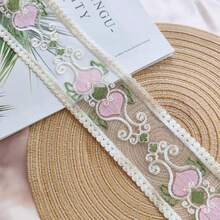 2Y-8.5cm Vintage Rose Flower Embroidered Lace Ribbon, DIY Handmade Bow Trim Satin Ribbon Decor & Packaging - Pink - View 5