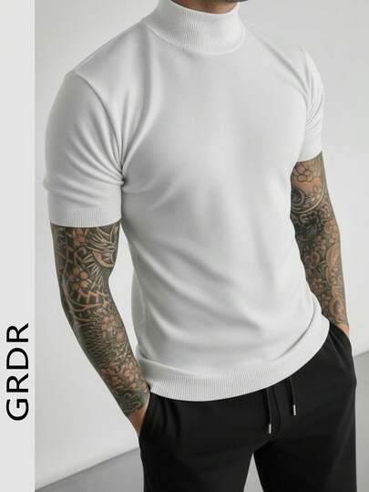  GRDR Men's Solid Color Short Sleeve Drawstring Shorts Set, Summer