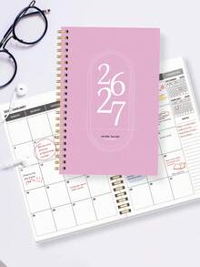 BUBU 1本 2026-2028 週計畫與月計畫螺旋裝訂筆記本，學術約會簿日程日誌，提升生產力，適用於居家、學校與工作使用，A5尺寸，返校用品、辦公用品、學校用品，教師禮物、男士禮物 - 粉色 - 查看 3