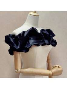 Satin Wedding Bridal Shawl Wrap Boat Neck With Ruffles Lace Up Back 100cm - Multicolor - View 2