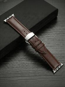 1件中性商務時尚深棕色PU皮革錶帶，適用於Apple Watch 38mm 40mm 41mm 42mm 44mm 45mm 46mm 49mm，經典商務PU皮革錶帶，兼容Series 11 SE3 10 9 8 7 6 5 4 3 2 1 Ultra3/2/1，時尚PU皮革錶帶 - 深棕色 - 查看 3