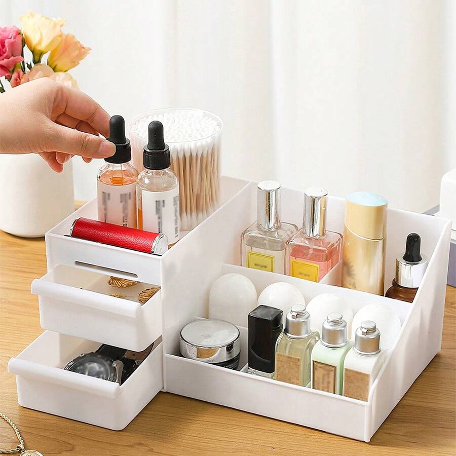 1 Large Capacity Desk Toiletries Small White Box Organizer, Pen Organizer, Dresser, Bathroom Desk Drawer - Elegant Dresser For Brushes, Eyeshadow, Lotion, Lipstick And Nail Polish - Simple Beauty Supply Manager - Multicolor - View 1