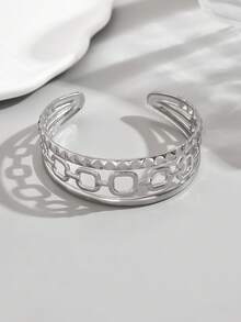 1 pieza Brazalete ajustable minimalista con diseño geométrico hueco metálico - Plata 1215 - Ver 4