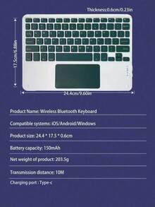 Teclado inalámbrico Bluetooth recargable con panel táctil, adecuado para iPad, tabletas y teléfonos inteligentes, mini, delgado, silencioso y portátil, para oficina, viajes y juegos - Verde Oscuro - Ver 12
