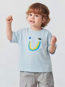 Áo thun trẻ em 100% cotton in chữ, mềm mại, thoáng khí, nhẹ, tay ngắn, kiểu dáng thường ngày, thích hợp cho mùa hè, bé 2-6 tuổi. - màu xanh băng - Xem 3