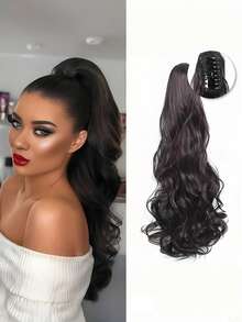 15 Inch Synthetic Clip-In Curly Wavy Ponytail Hair Extensions, Brown And Blonde Tones Thickening Hair Pieces, Suitable For Daily Wear And Party To Increase Hair Volume - Multicolor - View 5