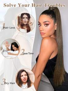 24 Inch Long Straight Hair Ponytail Clip-In Synthetic Fiber Natural Look Ponytail Extension, For Daily Use - Light Grey - View 4