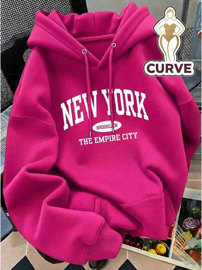 Sudadera con capucha estilo retro americano con estampado de Nueva York, holgada y casual.