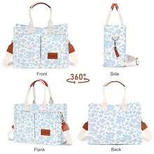 Large Capacity Canvas Tote Bag For Women,Women's Bags Crossbody Bags Work Laptop Tote Bag Large Handbags Purse, With Zipper Closure & Individual Compartments For Work College For Teacher & Nurse Crossbody Work Bible Messenger Purse Bag With Pockets - 小藍花 - 查看 4