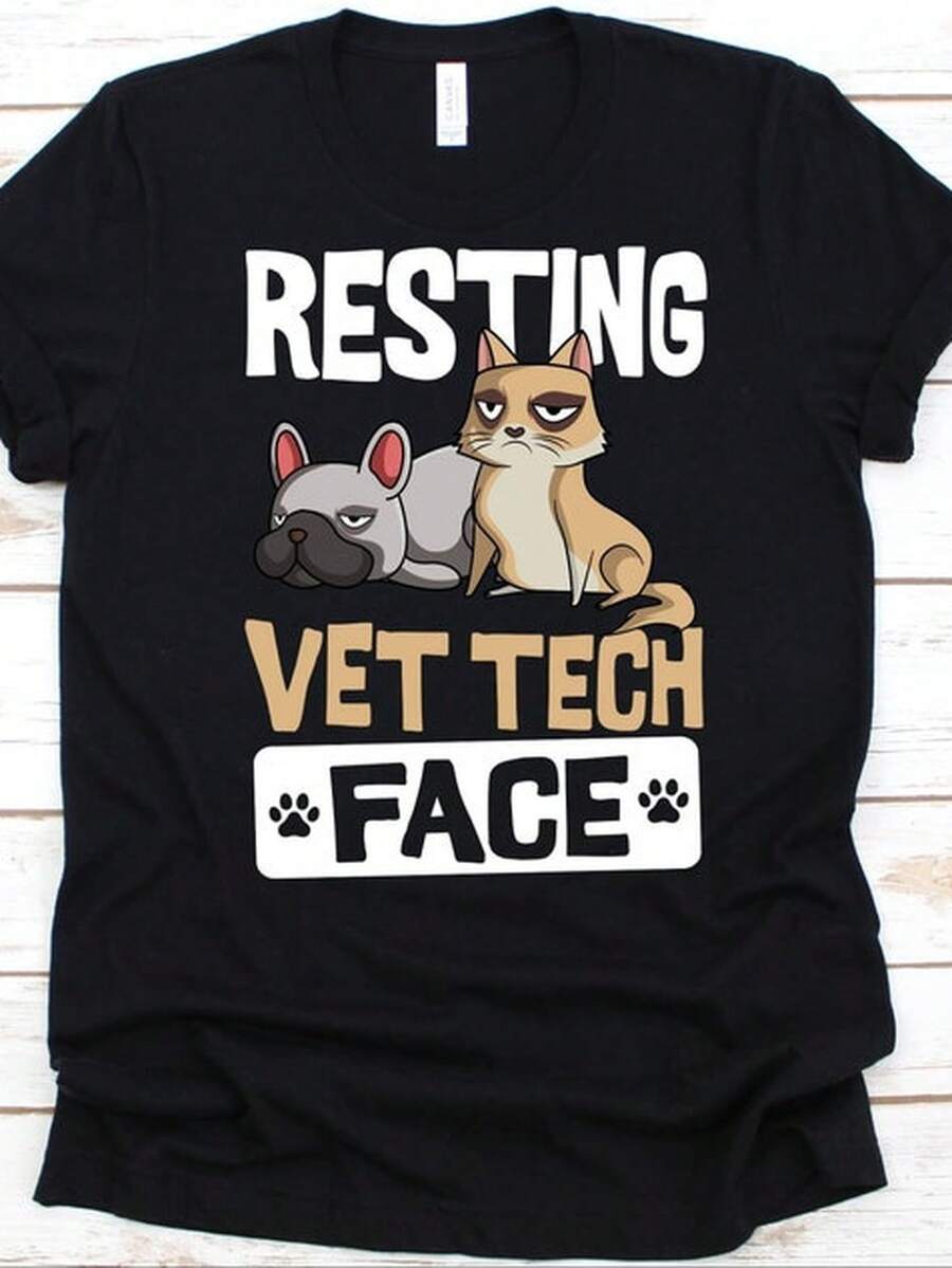Resting Vet Tech Face S1Hirt, Gift For Vet Technicians, Animal Science, Veterinarian S1Hirt, Veterinary Graphic, Veterinary Technician S1Hirt220g Basic Combed Cotton T1S1Hirt WoM1en S1uperior S1oftnessSuitable For All People, Whether WoM1en Or M1enhighquality Durable Fabric Suitable For All Seans,Ft To The Touch But Built To LastBreathabletops WoM1en Fall Oui For WoM1en VaC1Ation Oui WoM1en Halloween Costume - màu đen - Xem 1