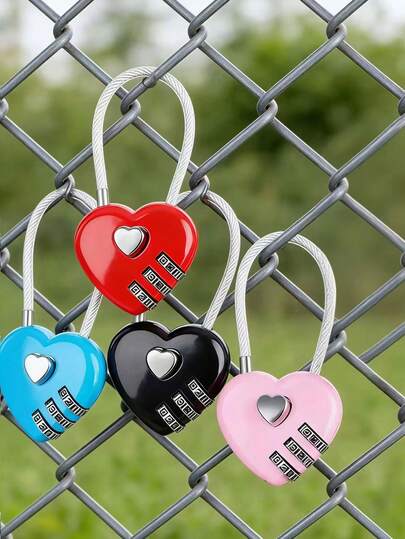 1pc Multi-Color Password Lock Pendant, Heart-Shaped Decorative Lock With Steel Wire Rope, Suitable For Luggage, Backpack, Home, Dorm, Cabinet, Gym, Mini Size