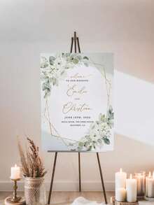 1pc Customized Boho Style Green Wedding Poster, Personalized Green Eucalyptus Wedding Welcome Sign, Wedding Welcome Signage Template, Green Plant Wedding Welcome Signage Download, Floral Wedding Welcome Signage Printable, Boho Style Wedding Welcome Signage, Customized Unframed Canvas Graduation Poster, Boho Green Wedding Welcome Signage Poster - Multicolor - View 5