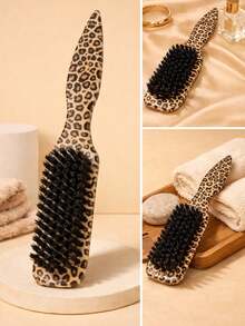 4pcs Leopard Print Pointed Tail Brush And Needle Tail Comb Set. Soft Boar Bristle Brushes, ABS Material. Smooths Hair, Suitable For Hair Care And Styling. Suitable For Home And Salon Use, Essential For Back To School Season And Travel. - Multicolor - View 2