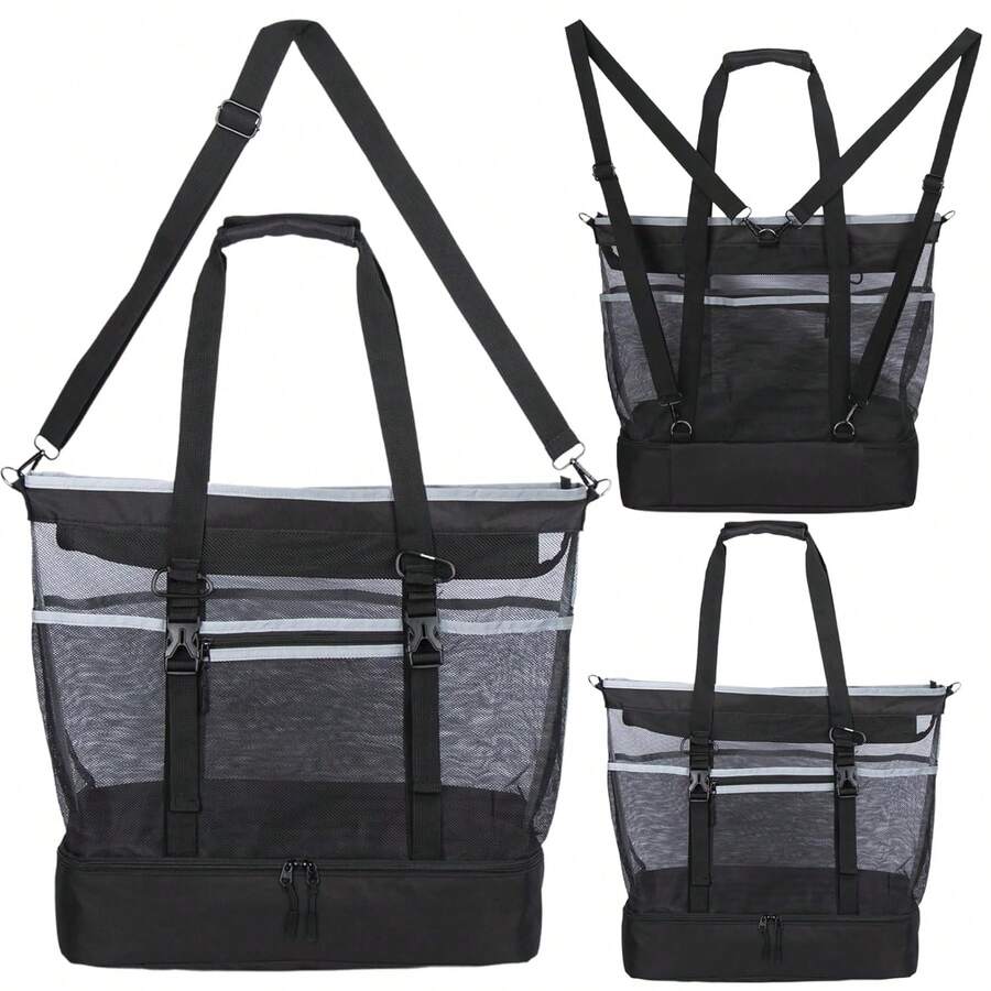Mesh Beach Bag With Cooler Large Travel Family Vacation Essentials Pool Swimming Zipper Pocket Durable 9 Pockets - 彩色 - 查看 1