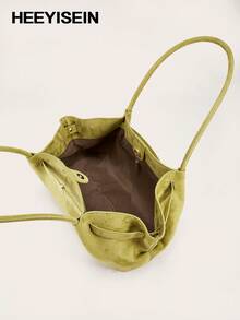 Bolsa feminina de camurça, estilo retrô, para usar no ombro, no trabalho, em viagens e no escritório. - Verde - Ver 3