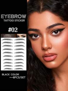 8pcs/Set,Tattoo Tattoos,Fake Eyebrows,Black Eyebrows,Eyebrow Stickers,Different Eyebrow Stickers,Simulated Eyebrow Tattooing,Waterproof Eyebrow Patch,Lazy Thrushcross,3D Eyebrow Sticker - Multicolor - View 2