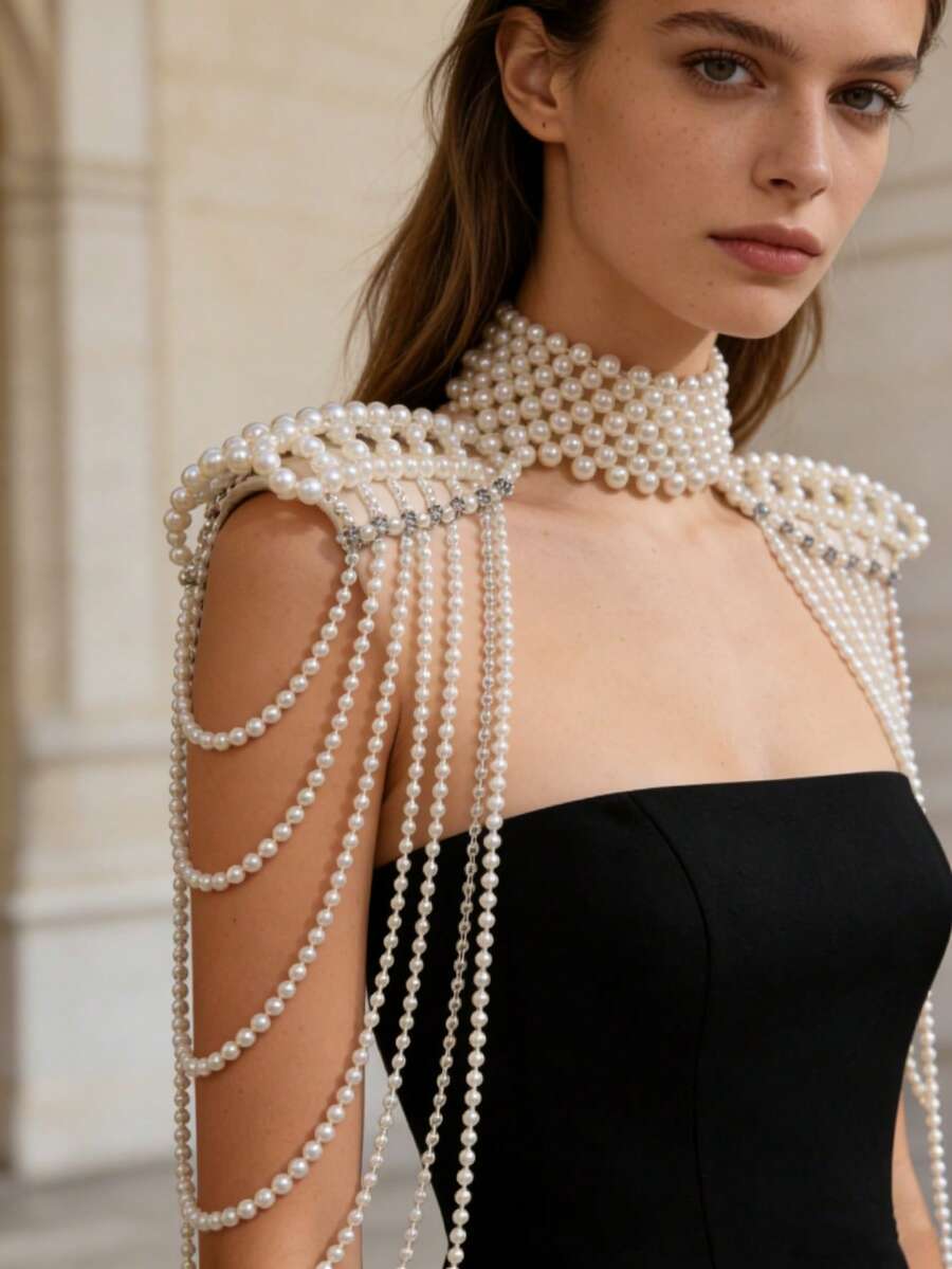 ZHENGHEN Rhinestone Tassel Body Chain Shoulder Accessory, Suitable For Queen's Ball Party Attire, Pair With Formal Suit To Showcase Queen-Like Elegance