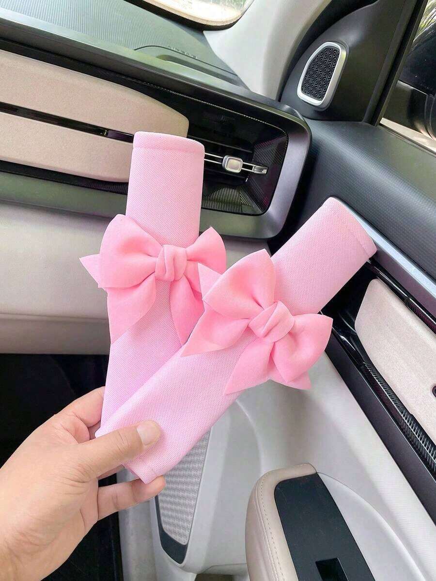 Bowknot Car Seatbelt Shoulder Pads, Neck Cover, Breathable Fabric Suitable Summer, Car Interior Accessories - One Size-pink 1pc - View 1