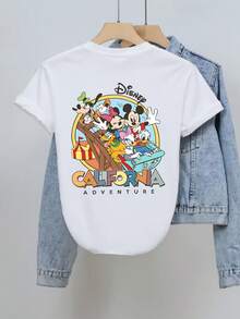 Disney Women'S Short-Sleeve Top Features A Versatile Round Neck Design With A Printed Disney Roller Coaster Graphic On The Front And Back. Made From 100%, It Is Machine Washable And An Essential Piece For Spring And Summer - White - View 2