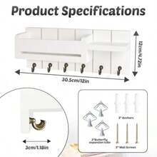 Key Holder For Wall - Key Hooks Wall Mounted With Shelf Wooden Key Rack Letter Holder With 6 Hooks Key Hooks For Home Decor Key Hanger With Coat Hooks Box Key Holders For Entryway Hallway White Fvv - White - View 2