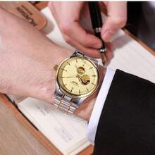 1pc Men's Automatic Mechanical Waterproof Steel Band Watch, Suitable For Daily Wear And Gift Giving - Gold - View 4