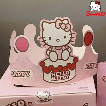 SANRIO Mũ sinh nhật Hello Kitty dễ thương, vương miện dự tiệc, mũ giấy chụp ảnh, phụ kiện đội đầu sinh nhật, mũ sinh nhật nhiều màu sắc, mũ hình động vật, mũ kỳ lân, mũ dự tiệc.