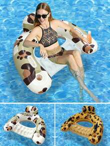 1pc U-Shaped Inflatable Lounger, U-Shaped Design, Leopard And Cow Print Elements, With Cup Holder, PVC Material, Suitable For Pool, Theme Party, Water, Beach, Inflatable Float, Inflatable Resting Seat, Inflator Pump Needs To Be Purchased Separately - Cow-print Leopard U-shaped Recliner - View 3