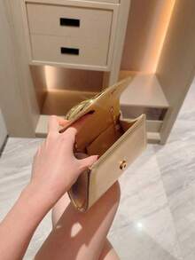 Dedoo 1个时尚金属装饰迷你手拿包，优雅闪亮金属条点缀女士手提包，适合晚礼服、派对、婚礼、舞会等场合，配有金属链 - 金色 - 查看 6