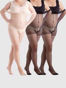 3 paires de collants de maternité élégants grande taille, collants, gaine pour les jambes, fins pour le printemps et l'automne, disponibles en noir, abricot, café, avec une taille extensible supplémentaire convenant aux femmes enceintes, jusqu'à 198 lbs - Multicolore - Voir 17