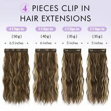 Extensiones de Cabello Sofeiyan con Clip, 4 Piezas de 40 para Mujer, Extensiones de Cabello Sintético Rizado y Grueso para Clip-in, Postizo Natural Suave con Clip – Rubio Miel con Marrón Claro - marrón cobre - Ver 4