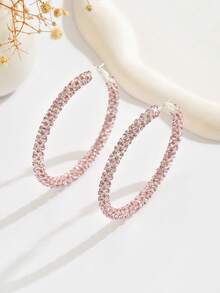 1 Pair Handmade Luxury Rhinestone Wrapped Earrings, Suitable For Daily Wear And Parties - Pink - 6cm - View 3