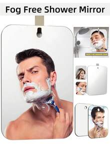 1 pieza Espejo acrílico con ventosa, espejo de ducha con soporte para maquinilla, unisex, portátil, adecuado para afeitado y maquillaje en el baño - Plateado - Ver 2