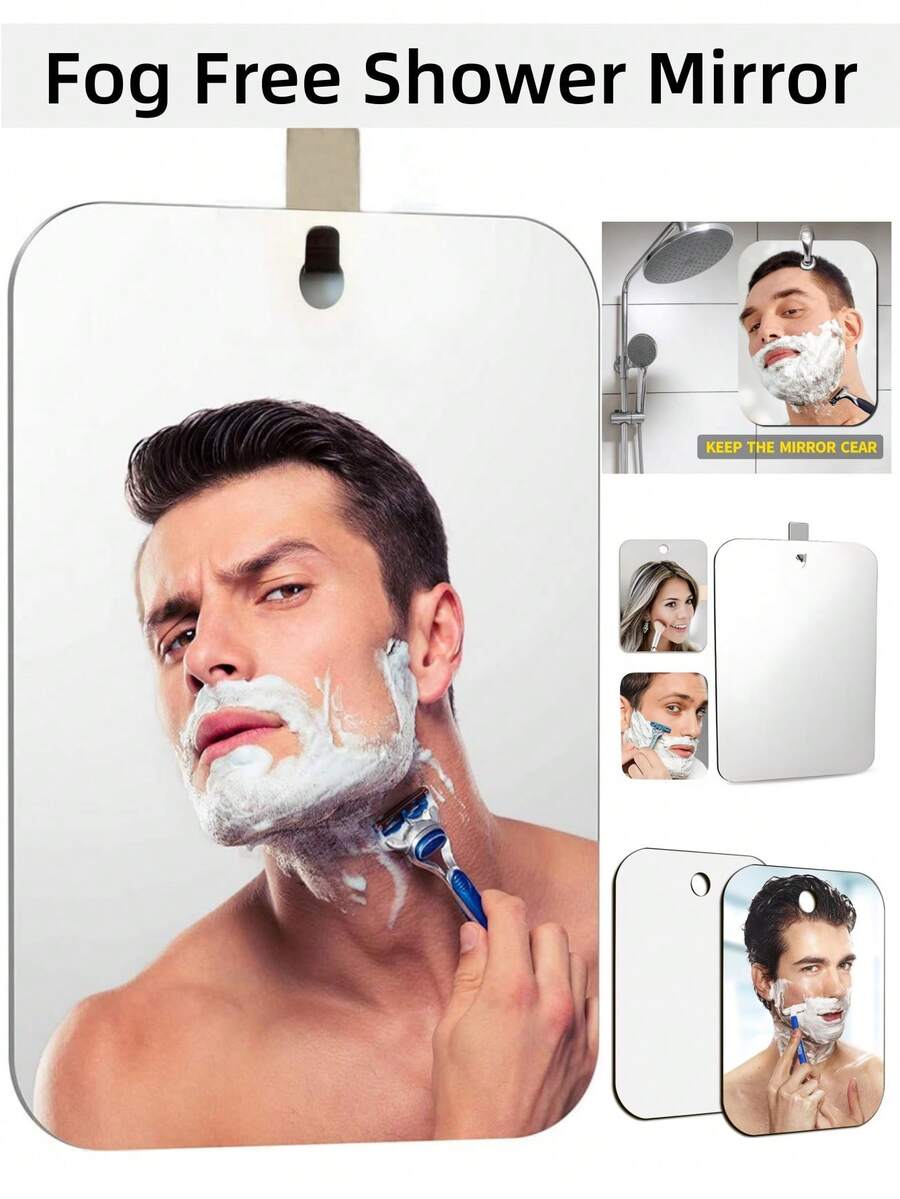 1 pieza Espejo acrílico con ventosa, espejo de ducha con soporte para maquinilla, unisex, portátil, adecuado para afeitado y maquillaje en el baño