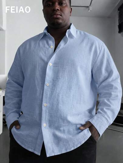 FEIAO Men's Retro Style Old Money Aesthetic Pure Cotton Linen Feel Button-Down Long Sleeve Shirt, Casual Versatile All-Season Design