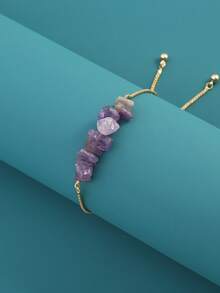 1 pieza Elegante y de moda pulsera de piedra púrpura de la suerte para mujeres - Amarillo Oro - Ver 2