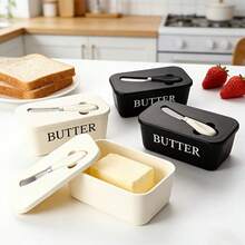 1 Set de boîte à beurre en plastique élégante avec couvercle, convient pour la cuisine, la pâtisserie ou les cadeaux, conception scellée pour éviter les déversements, peut être conservée au réfrigérateur, surface facile à nettoyer, convient pour la famille, les mariages, le camping, les fêtes - Multicolore - Voir 2