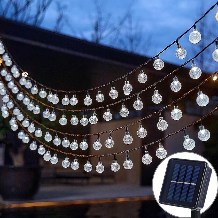 Luces de bola de burbujas solares para decoración navideña y de fiestas, con opciones de 20/50/100 luces LED, en blanco cálido/blanco frío/multicolor, 8 modos, resistentes al agua para árbol, jardín, Halloween y decoración de boda
