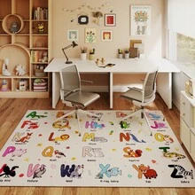 Kids Rugs For Playroom, 4x5 Feet Educational Rug For Learn The ABC Alphabet, Soft Machine Washable Non-Slip Cute Cartoon Animals Carpet For Classroom Toddler Nursery Kids Room Decor, Beige - Màu be ABC - Xem 4