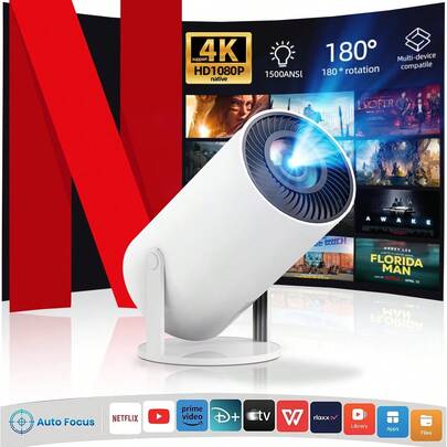 HUASHIJIE 2025年新型超高精細5Gプロジェクター 家庭用 超高清1080P 寝室用壁投影 幕なし 180°回転 小型ハイビジョン家庭映画館 コンピュータやスマホの投影 オンライン授業 フィットネス オフィス アウトドア キャンプ 部屋 リビング 寮 学生 バレンタインデー クリスマス 春節 ギフト ミニ4Kプロジェクター