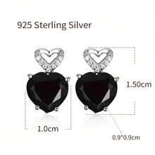 心形耳环，天然石榴石，吊坠耳环，银色，浪漫珠宝，迪拜风格，斋月礼物，开斋节派对珠宝，心形 - 酒紅色 - 查看 6