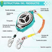 Línea de vida autorretráctil, cordón retráctil de alta resistencia de 330 lb con gancho de acero aleado y cable de acero para aviación, dispositivo anticaídas y de protección contra caídas para trabajos de construcción/techos. - 10 millones - Ver 8