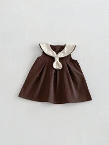 1 Stück Baby Mädchen Retro Prinzessin ärmelloses Kleid mit Rüschenkragen & Schleifen Dekor, geeignet für die Schulanfang Saison - Kaffeebraun - Übersicht 6